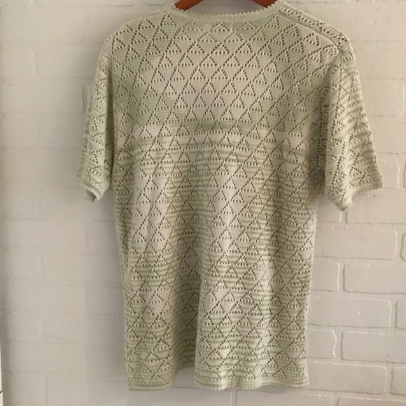 Vintage Knit Sweater Tee Short sleeve Mineral Green cream lined Plus Size XXL - Picture 10 of 10